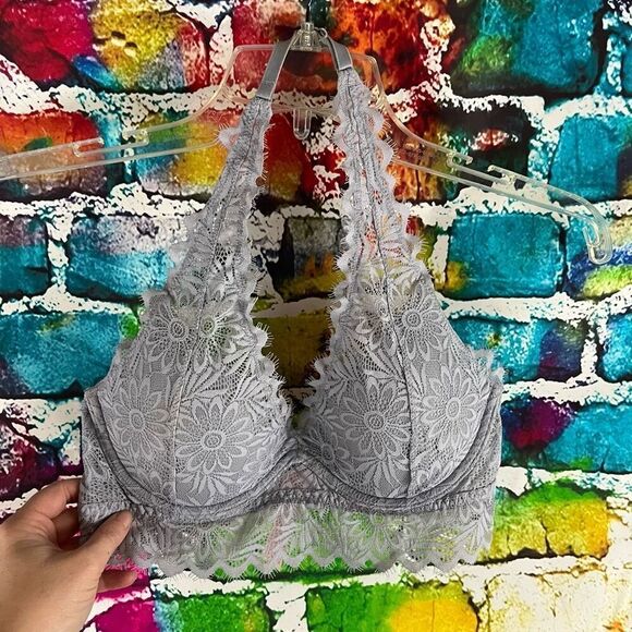 Victoria's Secret PINK Lightly Lined Lace Bralette Gray Size Small - Picture 1 of 7